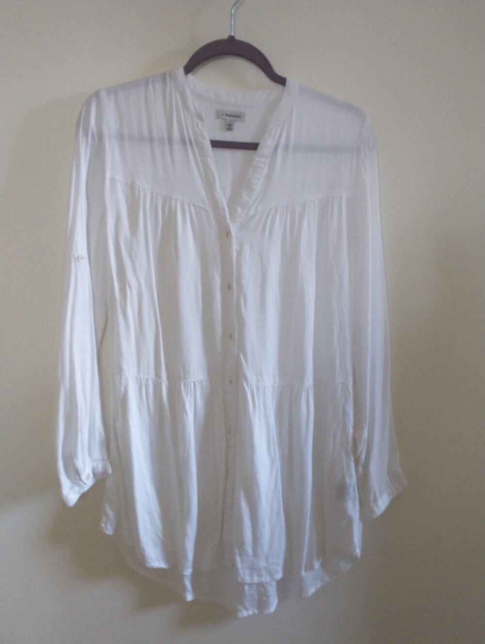 J. Peterman White Button-Front Peasant Blouse Tunic Beach Cover Up Size 2